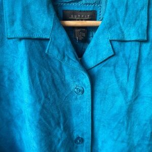 Vintage Bright Blue Suede Button Down Jacket